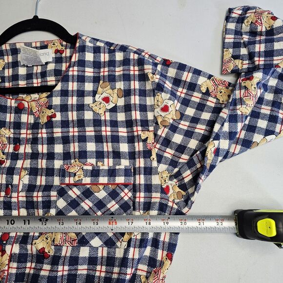 Kathy Ireland Jumpsuit Womens Medium Cotton Flannel Teddy Bear Check Plaid Cozy - Picture 8 of 15